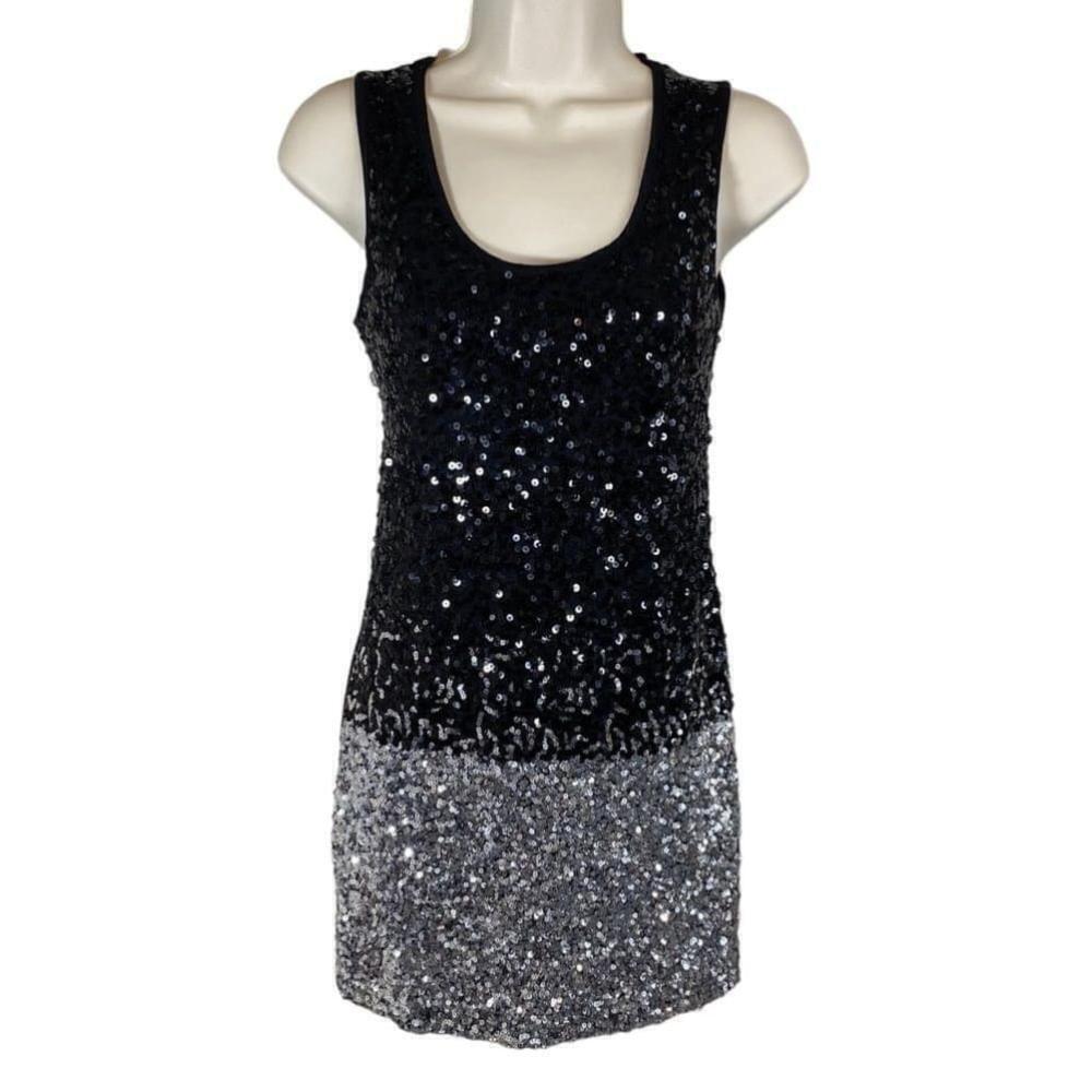 belldini - black/silver sequin fitted mini dress - Picture 2 of 8